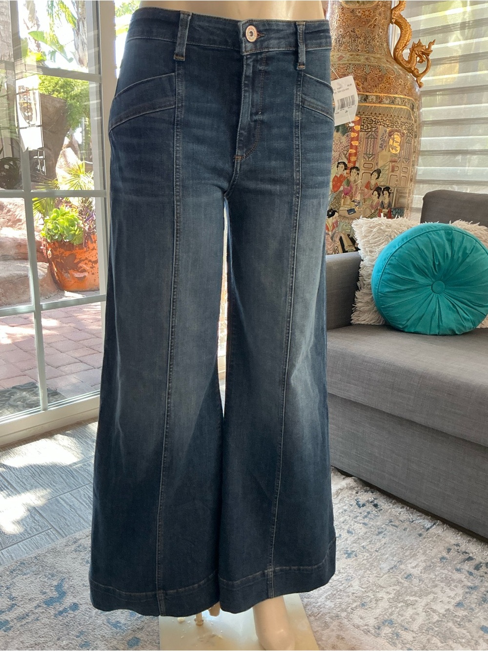 High-Rise Dark Indigo Wide-Leg Flared Jeans